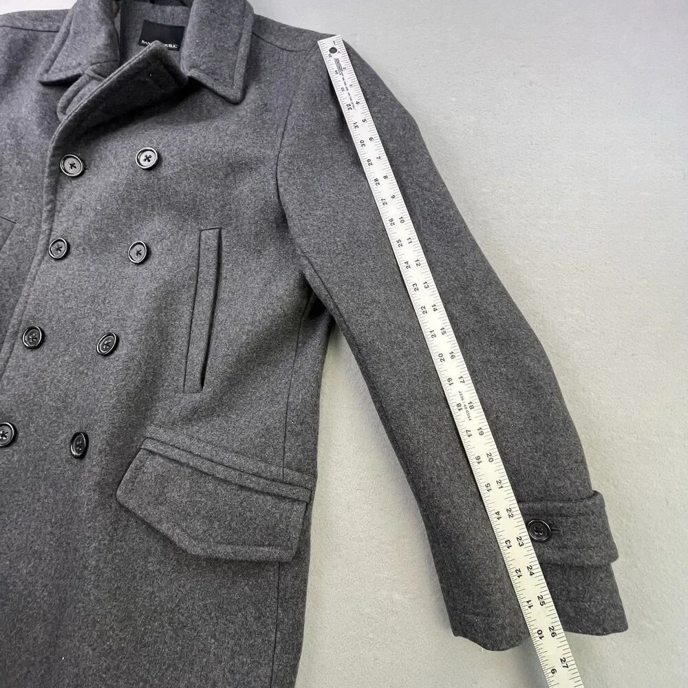 Banana Republic Double Breasted Pea Coat Men XL Gray Wool Blend Classic Jacket